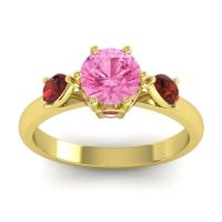 Pink Tourmaline Ring In 18k Yellow Gold With Garnet And Ruby Atta Pear Three-stone Ring