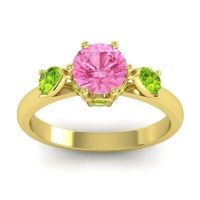 Pink Tourmaline Ring In 18k Yellow Gold With Peridot Atta Pear Three-stone Ring