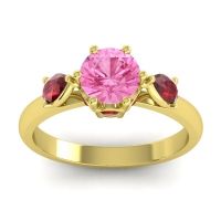 Pink Tourmaline Ring In 18k Yellow Gold With Ruby And Garnet Atta Pear Three-stone Ring