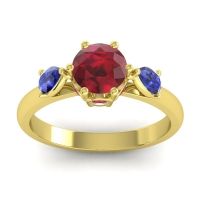 Ruby Ring In 14k Yellow Gold With Blue Sapphire Atta Pear Three-stone Ring