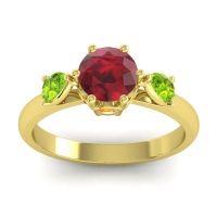 Lab Ruby Ring In 18k Yellow Gold With Peridot And Citrine Atta Pear Three-stone Ring