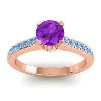 Amethyst Ring In 18K Rose Gold With Aquamarine And Swiss Blue Topaz Saraka Round Classic Ring