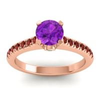 Amethyst Ring In 18K Rose Gold With Emerald And Garnet Saraka Round Classic Ring