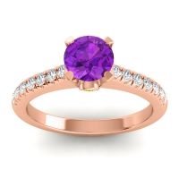 Amethyst Ring In 14K Rose Gold With Peridot And Lab Diamond Saraka Round Classic Ring