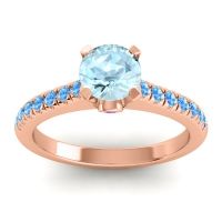 Aquamarine Ring In 18K Rose Gold With Amethyst And Swiss Blue Topaz Saraka Round Classic Ring