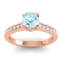 Aquamarine Ring In 14K Rose Gold With Emerald And Lab Diamond Saraka Round Classic Ring