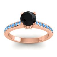 Black Onyx Ring In 18K Rose Gold With Swiss Blue Topaz Saraka Round Classic Ring