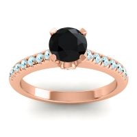 Black Onyx Ring In 18K Rose Gold With Lab Diamond And Aquamarine Saraka Round Classic Ring