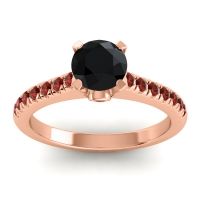 Black Onyx Ring In 18K Rose Gold With Garnet Saraka Round Classic Ring