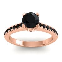 Black Onyx Ring In 18K Rose Gold With Ruby Saraka Round Classic Ring