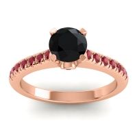 Black Onyx Ring In 14K Rose Gold With Ruby Saraka Round Classic Ring