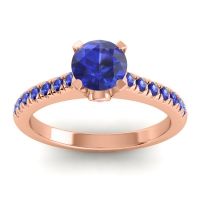 Blue Sapphire Ring In 14K Rose Gold With Pink Tourmaline Saraka Round Classic Ring