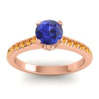 Lab Blue Sapphire Ring In 18K Rose Gold With Ruby And Citrine Saraka Round Classic Ring