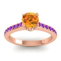 Citrine Ring In 18K Rose Gold With Garnet And Amethyst Saraka Round Classic Ring