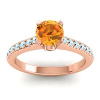 Citrine Ring In 18K Rose Gold With Garnet And Aquamarine Saraka Round Classic Ring