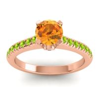 Citrine Ring In 18K Rose Gold With Ruby And Peridot Saraka Round Classic Ring