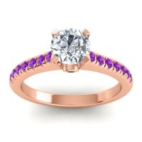 Lab Diamond Ring In 18K Rose Gold With Black Onyx And Amethyst Saraka Round Classic Ring