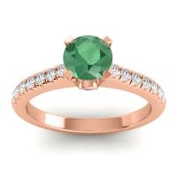 Emerald Ring In 14K Rose Gold With Amethyst And Lab Diamond Saraka Round Classic Ring