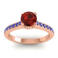 Garnet Ring In 14K Rose Gold With Diamond And Blue Sapphire Saraka Round Classic Ring