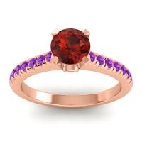 Garnet Ring In 18K Rose Gold With Ruby And Amethyst Saraka Round Classic Ring