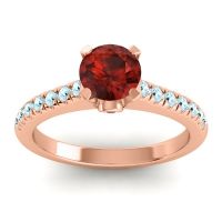 Garnet Ring In 18K Rose Gold With Ruby And Aquamarine Saraka Round Classic Ring