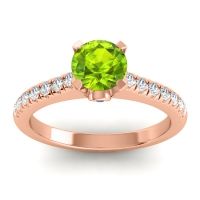Peridot Ring In 18K Rose Gold With Blue Sapphire And Lab Diamond Saraka Round Classic Ring