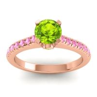 Peridot Ring In 18K Rose Gold With Pink Tourmaline Saraka Round Classic Ring