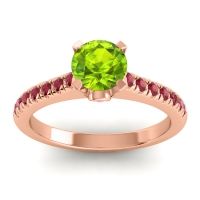 Peridot Ring In 14K Rose Gold With Pink Tourmaline And Ruby Saraka Round Classic Ring