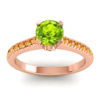 Peridot Ring In 18K Rose Gold With Ruby And Citrine Saraka Round Classic Ring