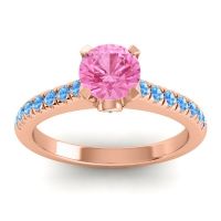 Pink Tourmaline Ring In 14K Rose Gold With Aquamarine And Swiss Blue Topaz Saraka Round Classic Ring