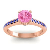 Pink Tourmaline Ring In 14K Rose Gold With Blue Sapphire Saraka Round Classic Ring