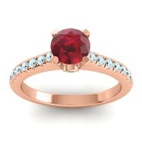 Ruby Ring In 18K Rose Gold With Emerald And Aquamarine Saraka Round Classic Ring