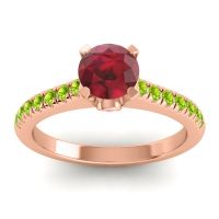 Ruby Ring In 14K Rose Gold With Pink Tourmaline And Peridot Saraka Round Classic Ring