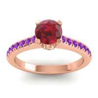 Ruby Ring In 18K Rose Gold With Amethyst Saraka Round Classic Ring