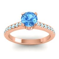 Swiss Blue Topaz Ring In 18K Rose Gold With Amethyst And Aquamarine Saraka Round Classic Ring