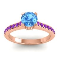 Swiss Blue Topaz Ring In 18K Rose Gold With Black Onyx And Amethyst Saraka Round Classic Ring
