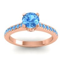 Swiss Blue Topaz Ring In 18K Rose Gold With Garnet Saraka Round Classic Ring