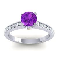 Amethyst Ring In 14k White Gold With Citrine And Lab Diamond Saraka Round Classic Ring
