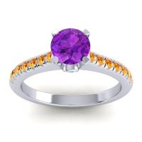 Amethyst Ring In 18k White Gold With Swiss Blue Topaz And Citrine Saraka Round Classic Ring