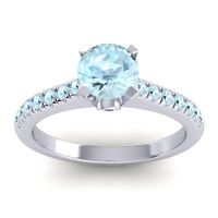 Aquamarine Ring In Platinum With Blue Sapphire Saraka Round Classic Ring