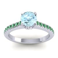 Aquamarine Ring In 14k White Gold With Diamond And Emerald Saraka Round Classic Ring