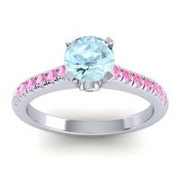 Aquamarine Ring In Platinum With Emerald And Pink Tourmaline Saraka Round Classic Ring