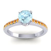 Aquamarine Ring In 14k White Gold With Ruby And Citrine Saraka Round Classic Ring
