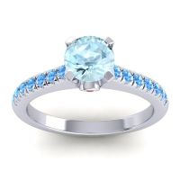 Aquamarine Ring In Platinum With Ruby And Swiss Blue Topaz Saraka Round Classic Ring