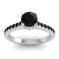 Black Onyx Ring In 18k White Gold With Blue Sapphire Saraka Round Classic Ring