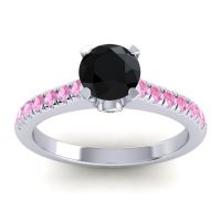 Black Onyx Ring In Platinum With Emerald And Pink Tourmaline Saraka Round Classic Ring