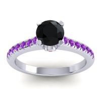 Black Onyx Ring In 18k White Gold With Ruby And Amethyst Saraka Round Classic Ring
