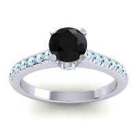 Black Onyx Ring In 18k White Gold With Swiss Blue Topaz And Aquamarine Saraka Round Classic Ring