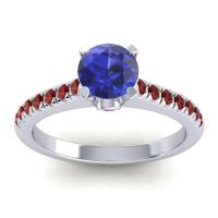 Blue Sapphire Ring In Platinum With Amethyst And Garnet Saraka Round Classic Ring
