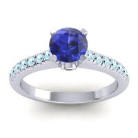 Blue Sapphire Ring In Platinum With Black Onyx And Aquamarine Saraka Round Classic Ring